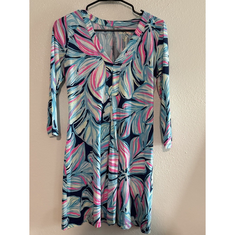 Lilly Pulitzer Amina Dress in‎ High Tide Dancing Lady Pima Cotton Sz XS Sleeves